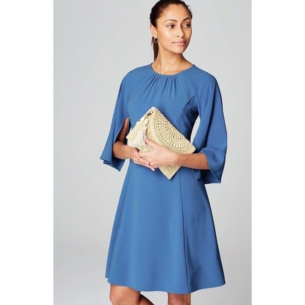 J. Jill x Christian Siriano Flared-Sleeve Dress Blue Sea XL Draped Feminine NWT - Picture 13 of 15